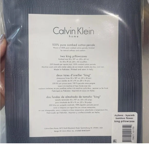 Calvin Klein Bamboo Flowers Rhythmic Stripes Hyacinth King Pillowcases.New!